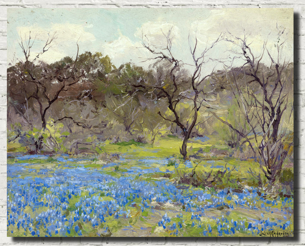 Julian Onderdonk Fine Art Print, Early Spring Bluebonnets and Mesquite