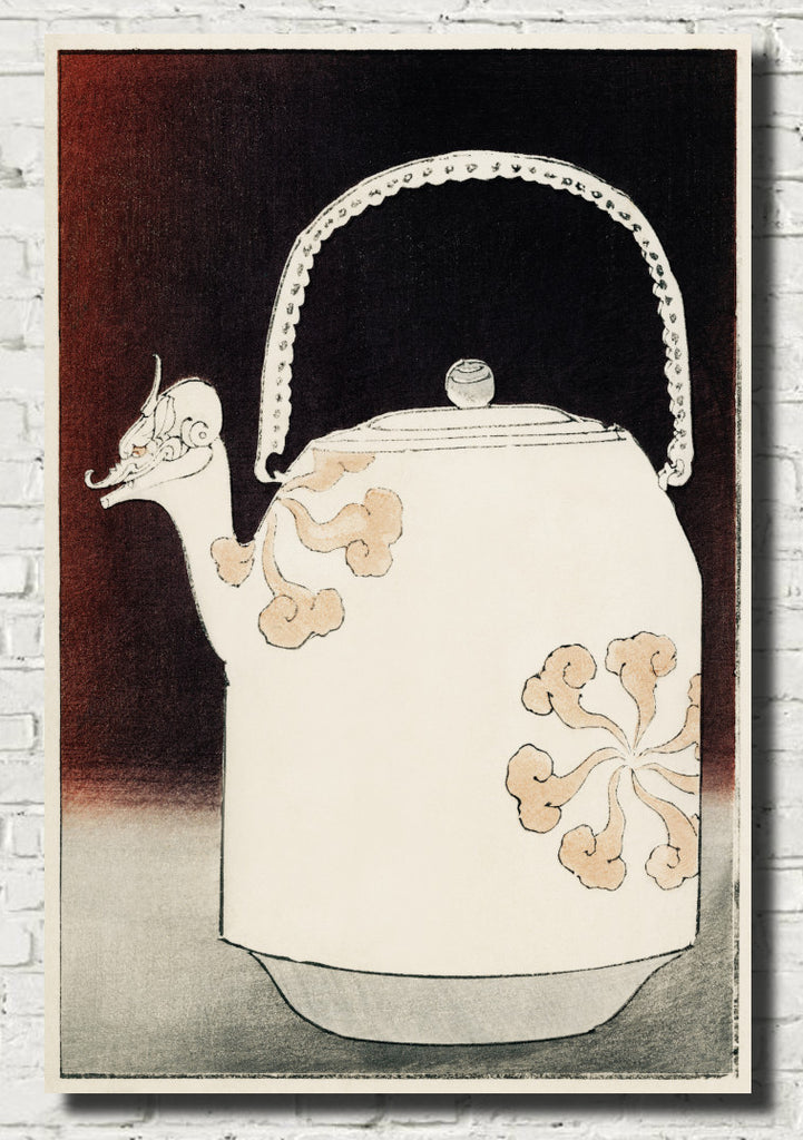 East Asian inspired kettle, Japanese Illustration Print, Watanabe Shōtei