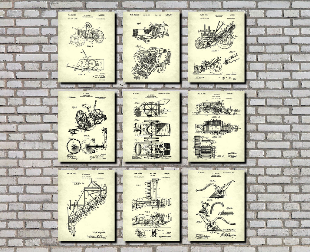 Farming Patent Prints Set 9 Farmhouse Wall Art Posters