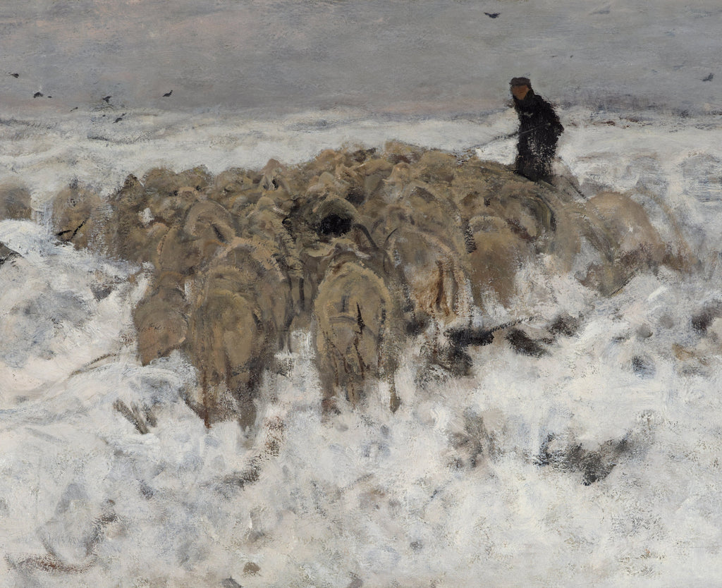 Flock of sheep with shepherd in the snow, Anton Mauve Fine Art Print