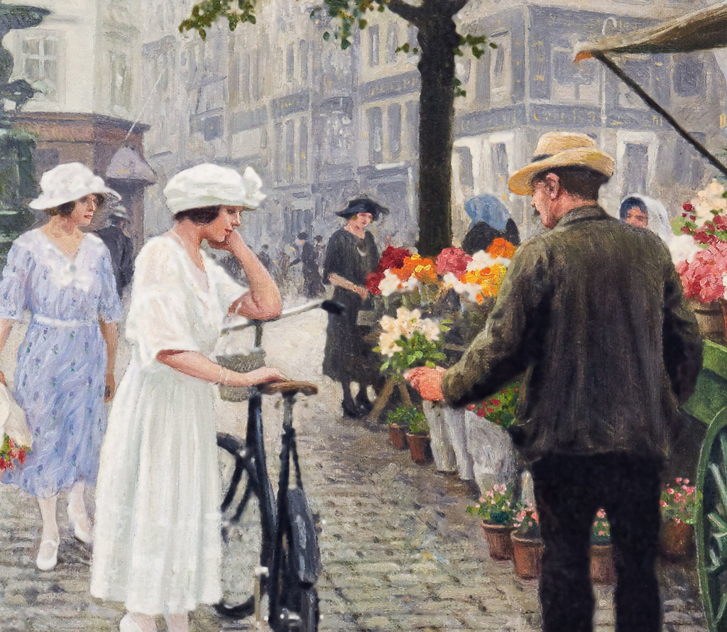 Paul Gustav Fischer Fine Art Print, Flower Market at Højbro Plads, Copenhagen