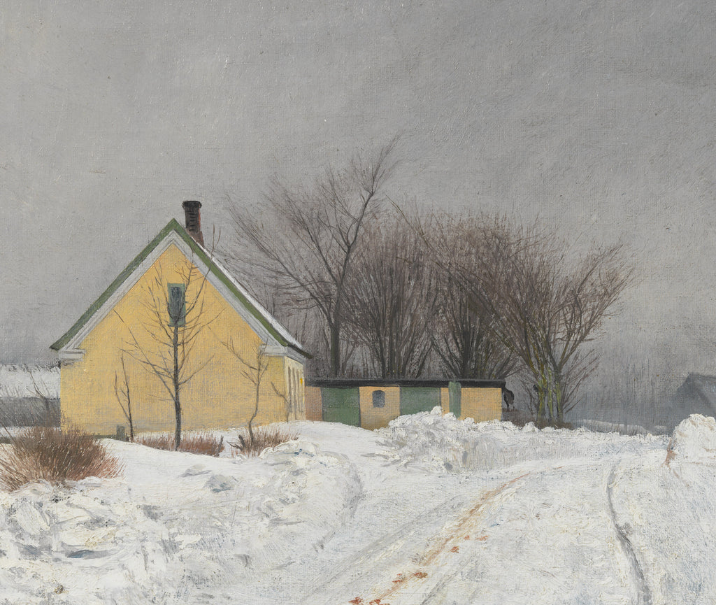 Laurits Andersen Ring Fine Art Print, Foggy Winter Day. To the Left a Yellow House. Deep Snow