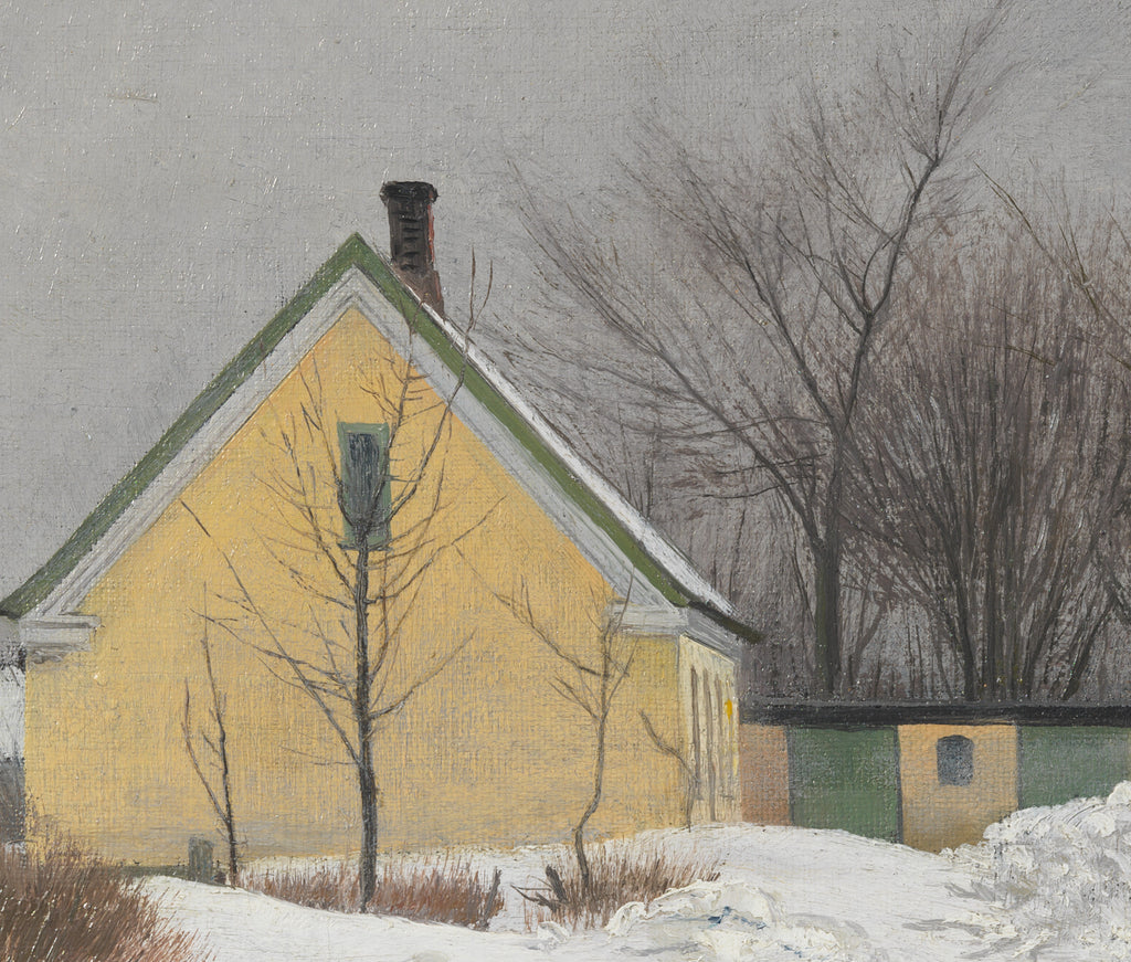 Laurits Andersen Ring Fine Art Print, Foggy Winter Day. To the Left a Yellow House. Deep Snow