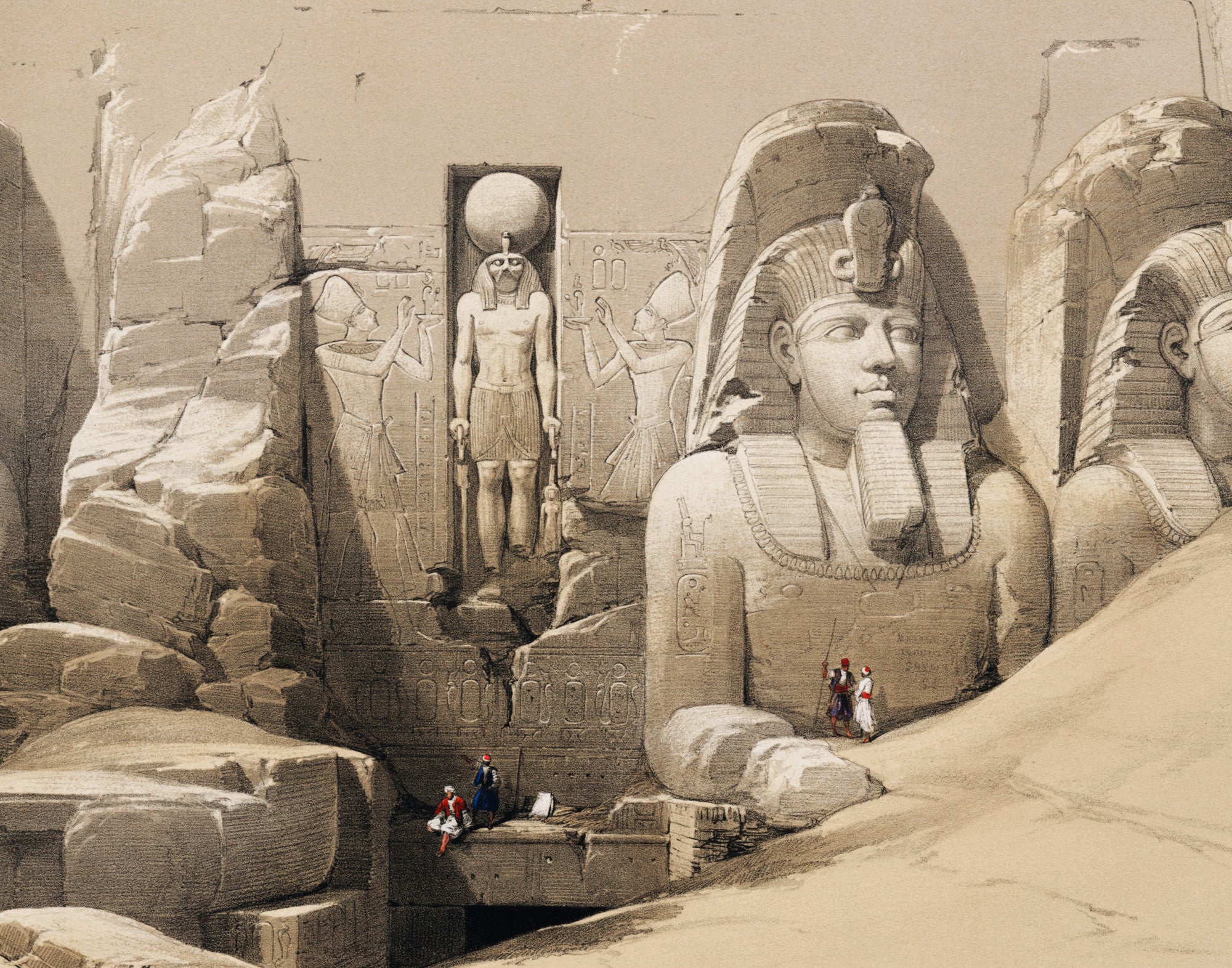 Front elevation of the Great Temple of Abu Simbel, Nubia, David Roberts Fine Art Print