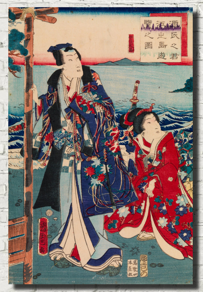 Toyohara Kunichika, Japanese Art Print : Genji Excursion to Enoshima Island