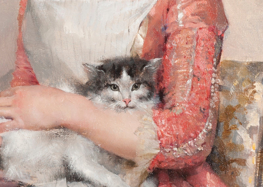 Albert Edelfelt Fine Art Print, Girl With a Cat