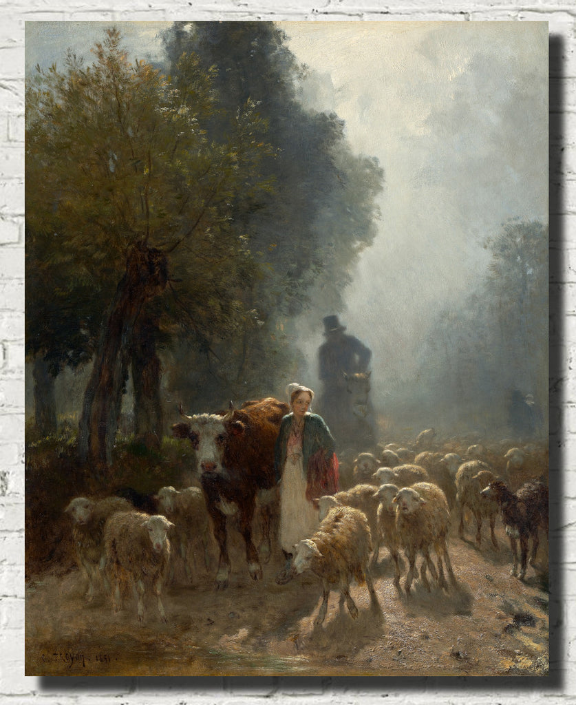 Going To Market On A Misty Morning, Constant Troyon Fine Art Print