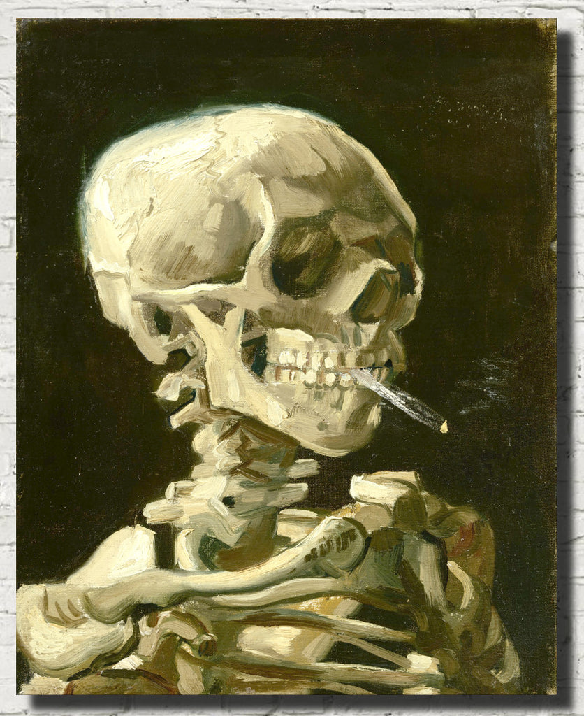 Vincent Van Gogh Fine Art Print, Skeleton Skull Smoking Cigarette