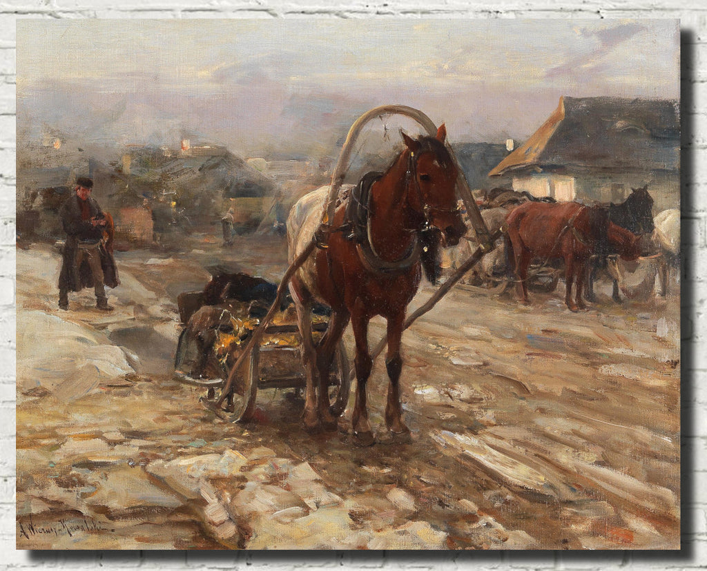 Alfred Kowalski Fine Art Print, Horse and Cart on the Village Street
