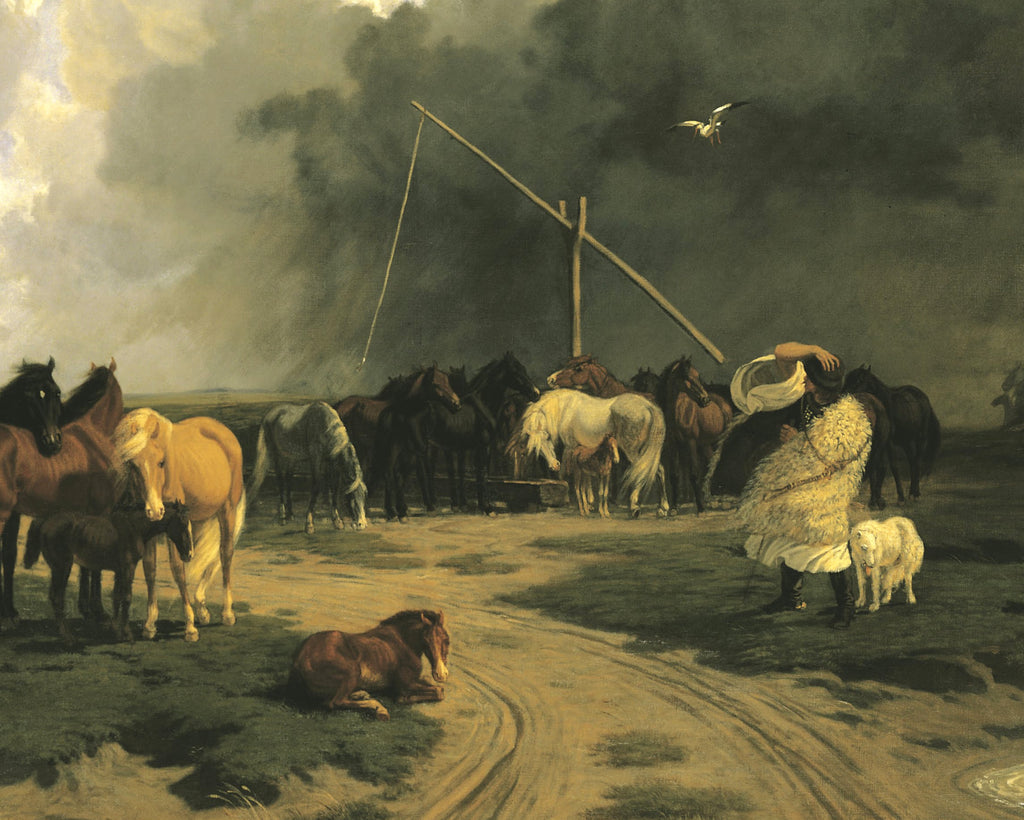 Károly Lotz Fine Art Print, Horses in a Rainstorm