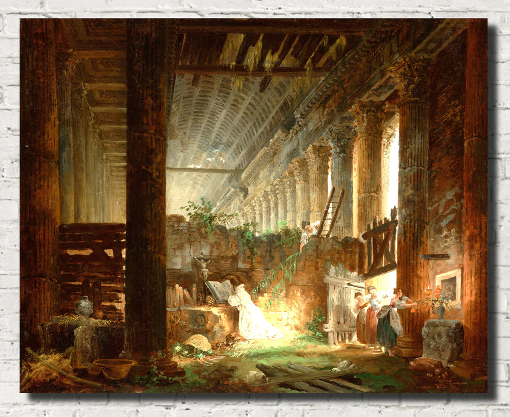 Hubert Robert Fine Art Print, Hermit in The Ruins