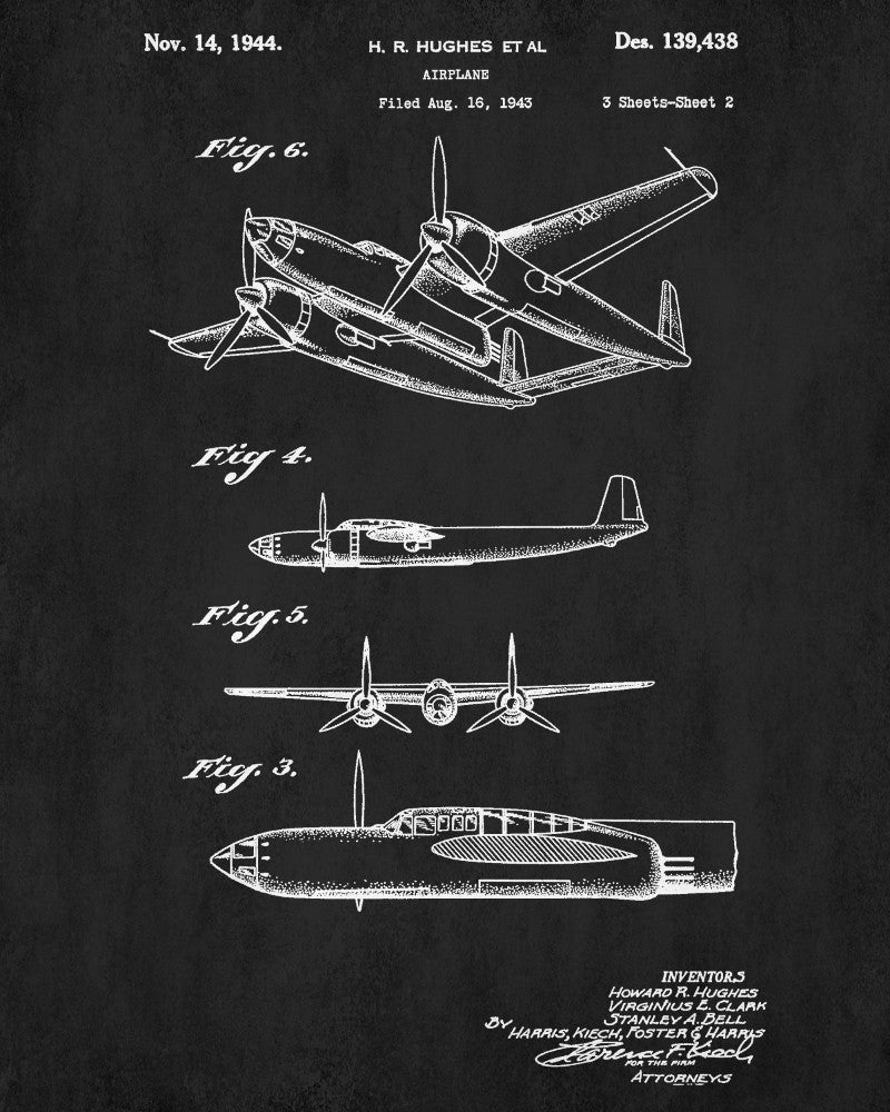 Hughes Aircraft Blueprint Flying Patent Print Airplane Aeroplane Poster - OnTrendAndFab