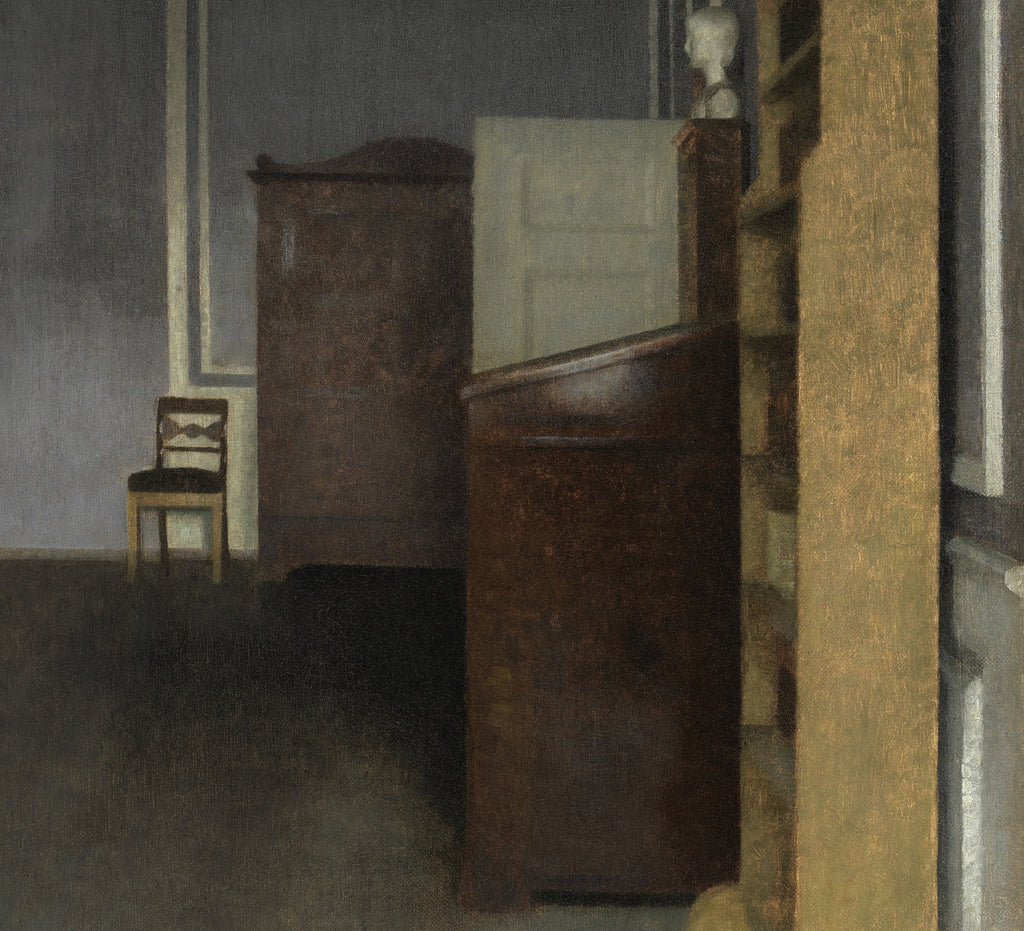 Wilhelm Hammershoi Fine Art Print, Interior, Strandgade 30 [Living room with bookshelves and writing desk]