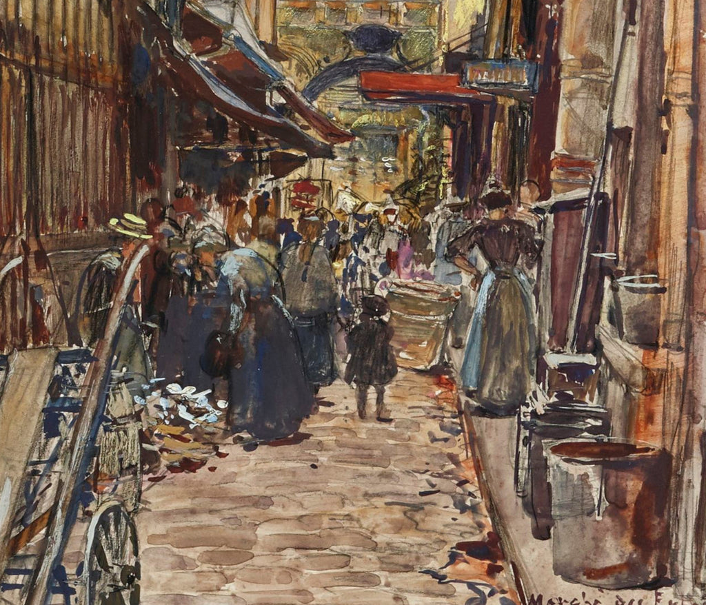 Frederic Anatole Houbron Fine Art Print, Interior of the Marché des Enfants-Rouges, in 1907. 3rd arrondissement
