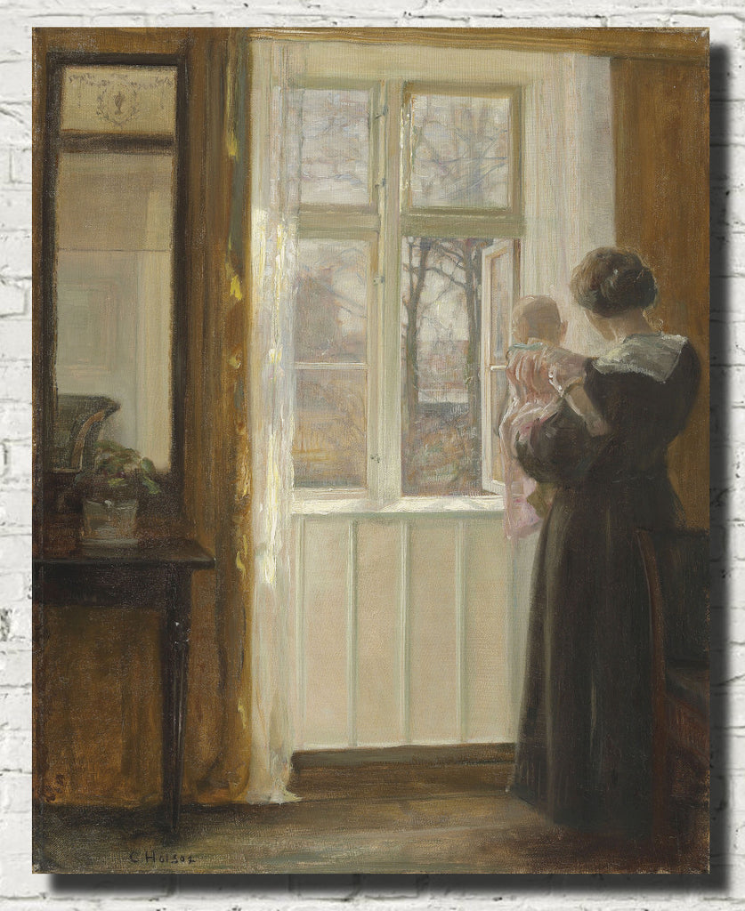 Carl Holsøe Fine Art Print, Interior with Mother and Child