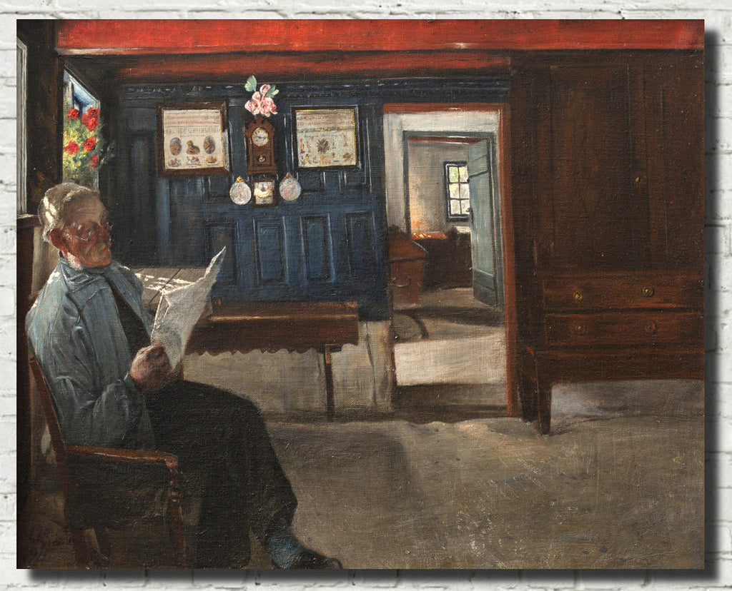 Laurits Andersen Ring Fine Art Print, Interior with farmer Reading newspaper