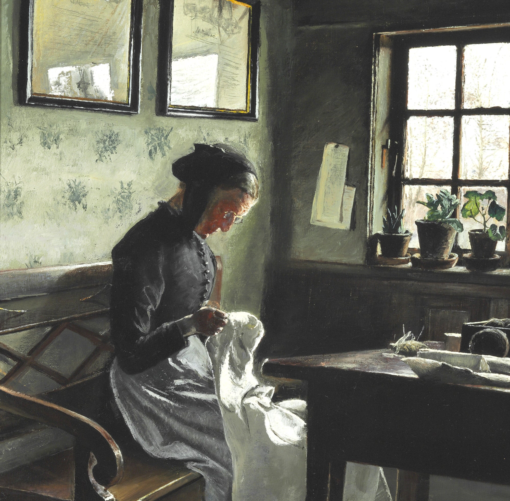 Laurits Andersen Ring Fine Art Print, Interior with sewing woman