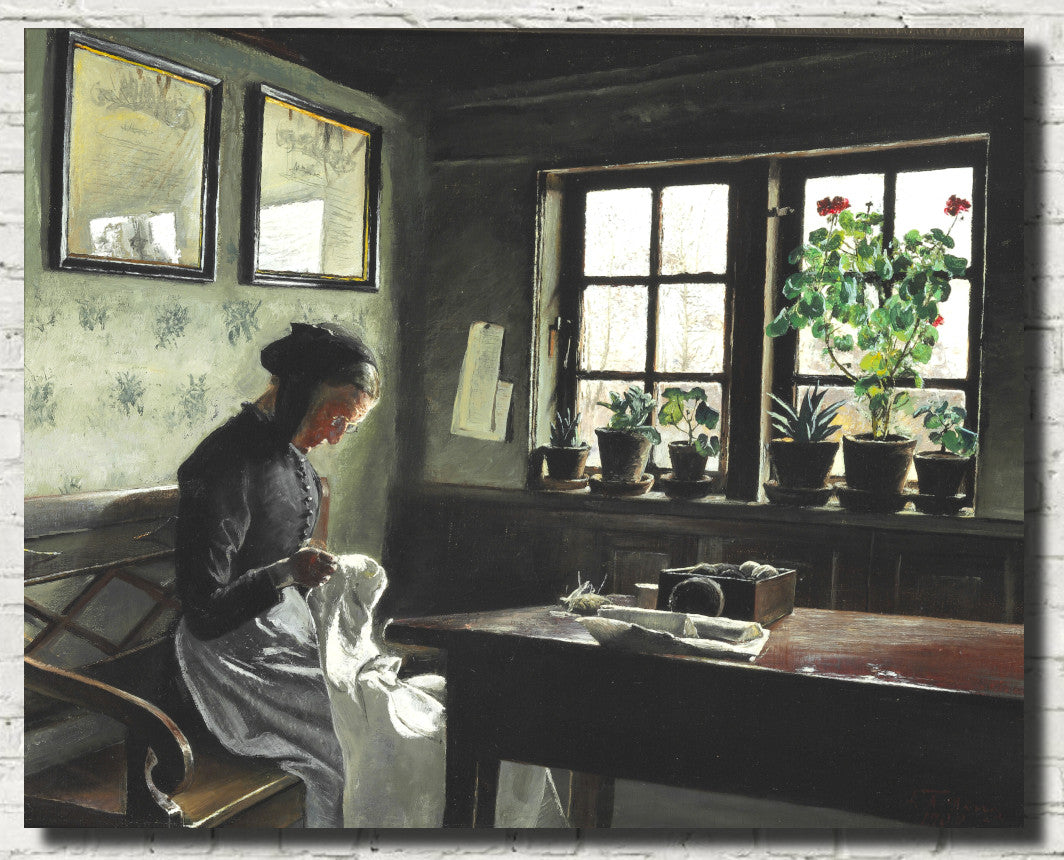 Laurits Andersen Ring Fine Art Print, Interior with sewing woman