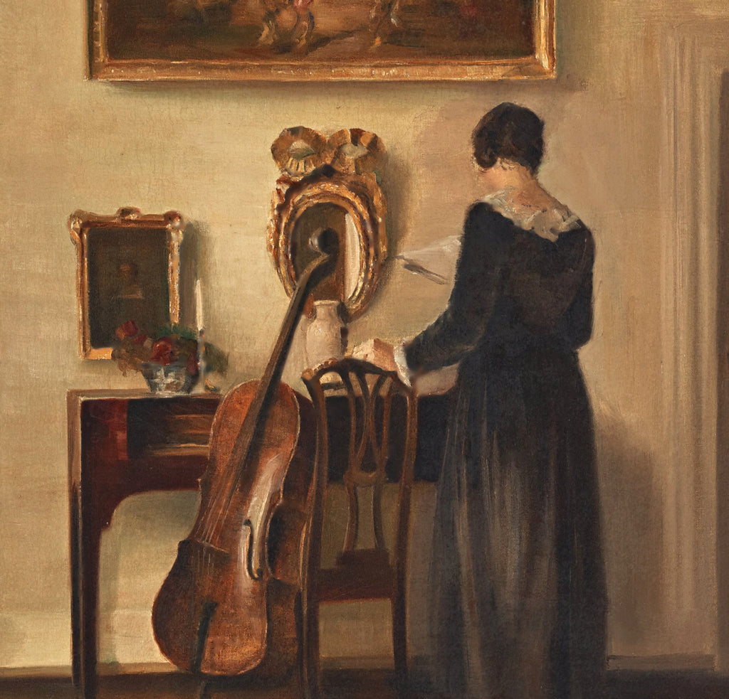 Carl Holsøe Fine Art Print, Interior with woman and cello