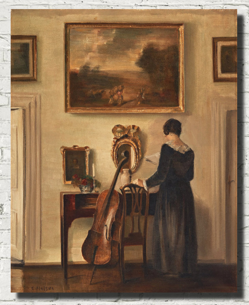 Carl Holsøe Fine Art Print, Interior with woman and cello