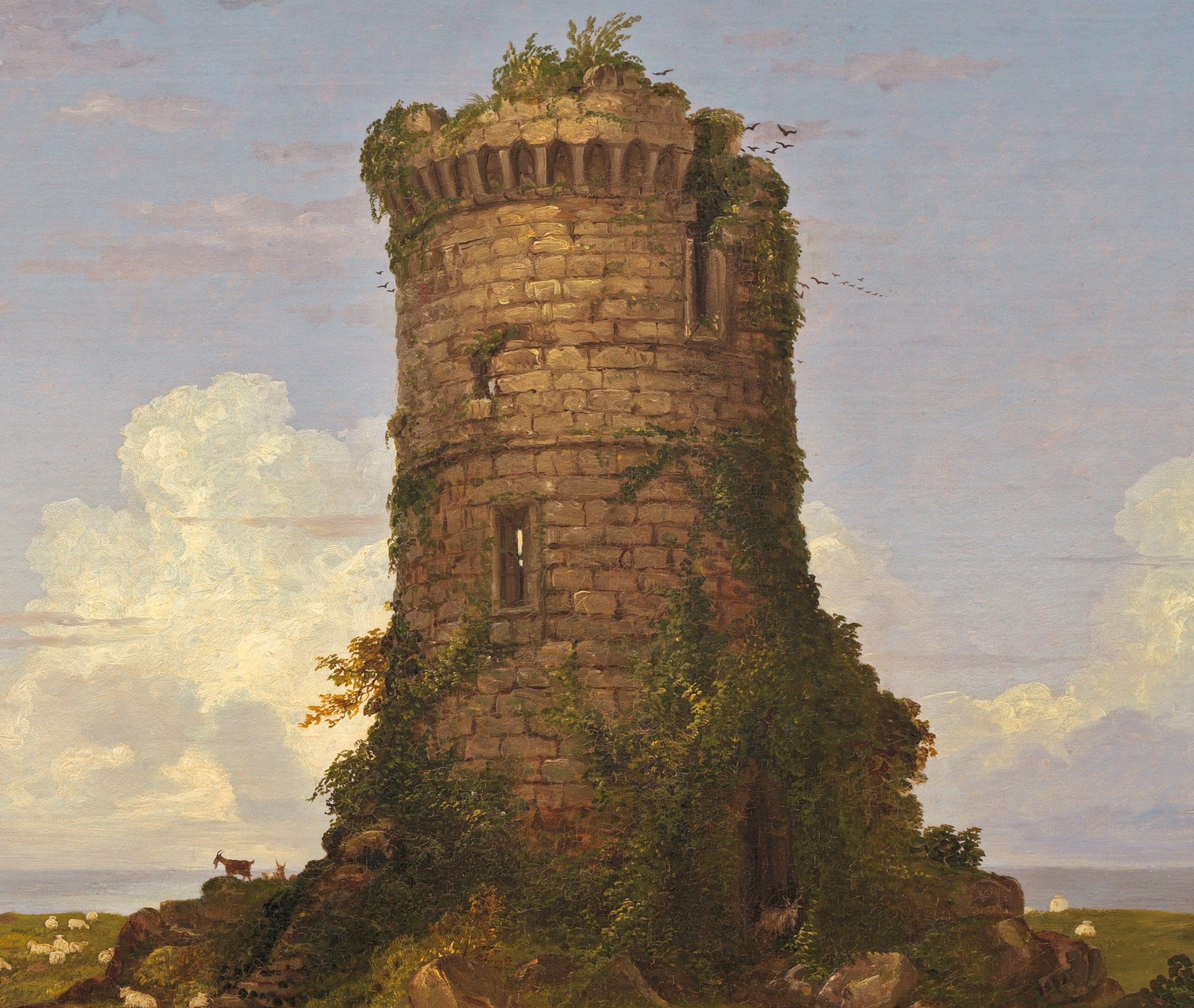 Thomas Cole Ruine Thomas Cole Fine Art, Italian Coast Scene with Ruined Tower – GalleryThane