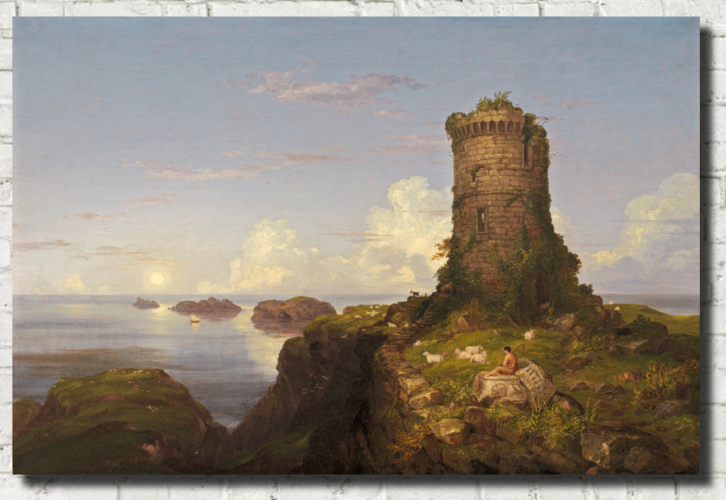 Thomas Cole Ruine Thomas Cole Fine Art, Italian Coast Scene with Ruined Tower – GalleryThane