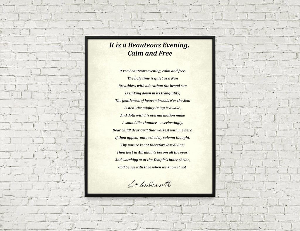 It is a Beauteous Evening, Calm and Free, Poem by William Wordsworth, Typography Print