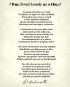 I Wandered Lonely as a Cloud, Poem by William Wordsworth, Typography Print