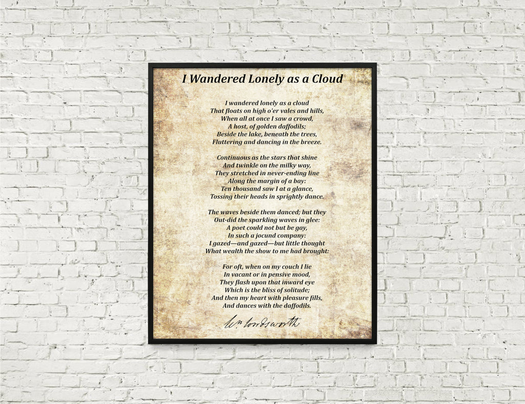 I Wandered Lonely as a Cloud, Poem by William Wordsworth, Typography Print