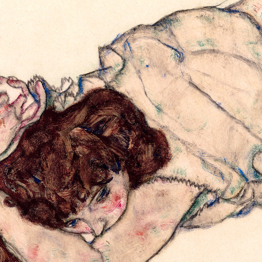 Egon Schiele Fine Art Print, Kneeling Nude Girl on Elbows