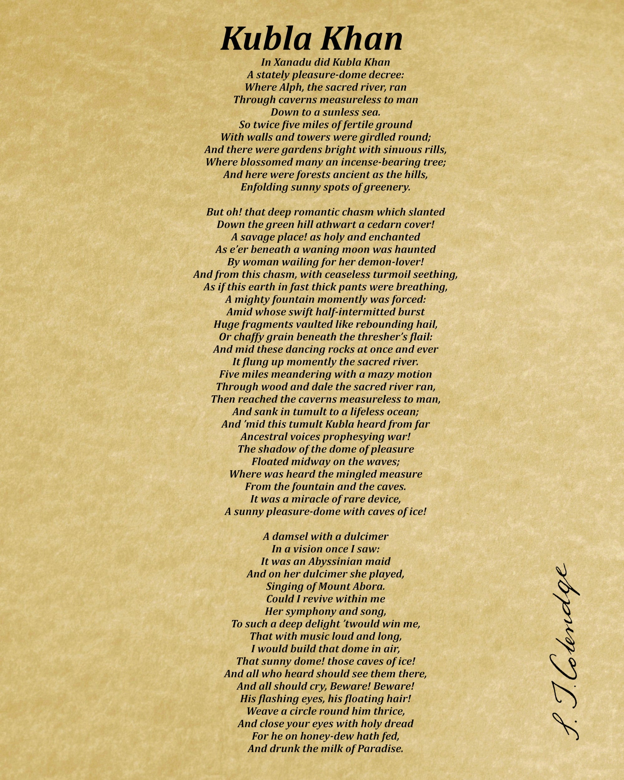 Kubla Khan, Poem by Samuel Taylor Coleridge, Typography Print