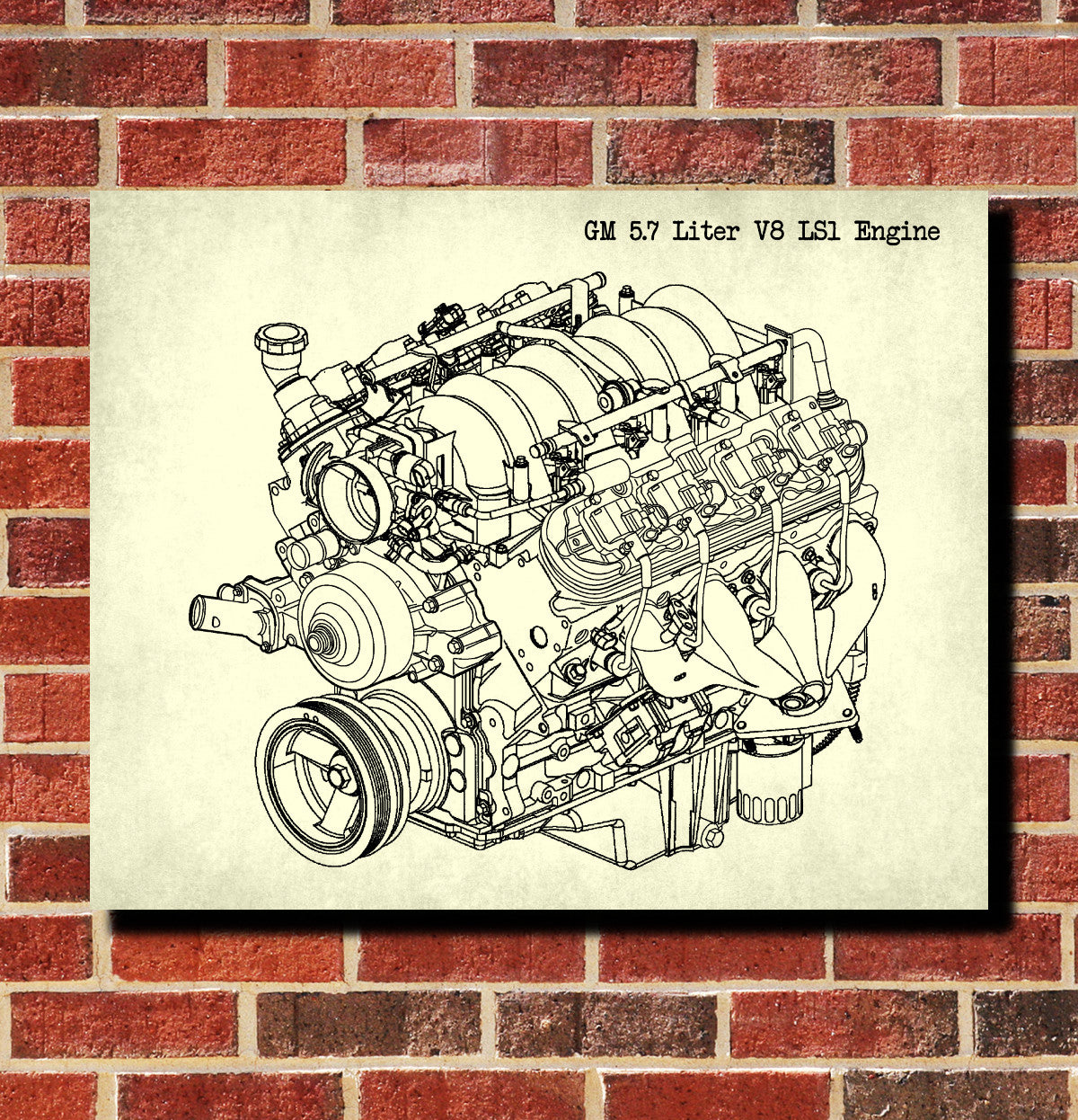GM V8 Engine Blueprint Automotive LS1 Engine Patent Print