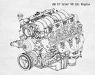 GM V8 Engine Blueprint Automotive LS1 Engine Patent Print