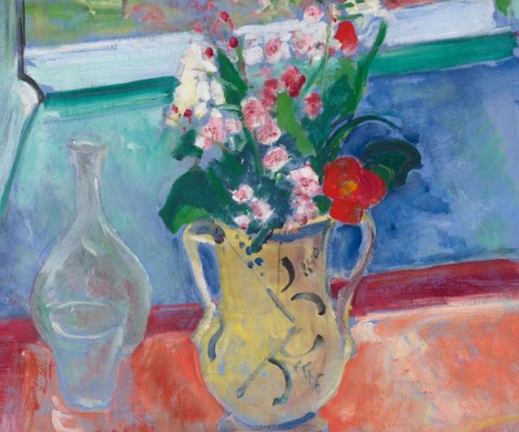 Bouquet at the window with bridge, Oskar Moll