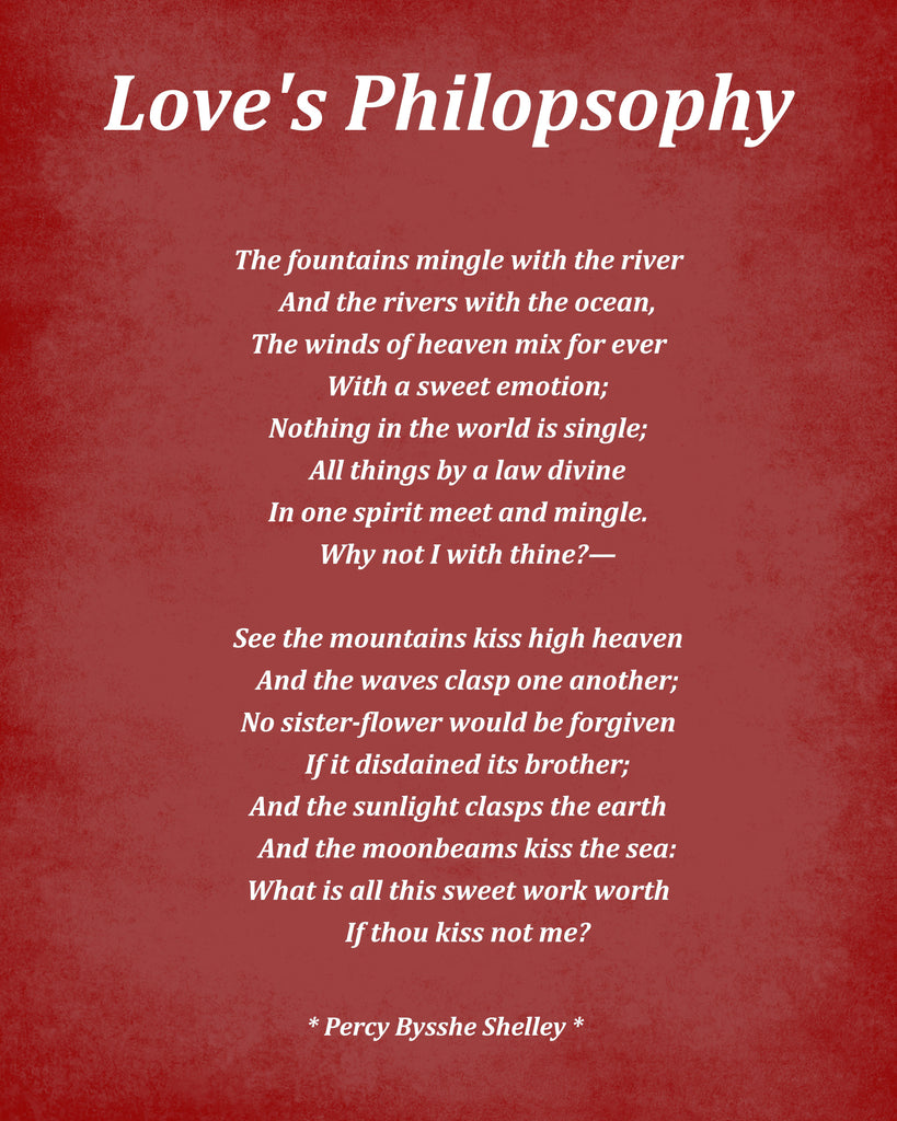 Love's Philosophy Poem by Percy Bysshe Shelley, Typography Print
