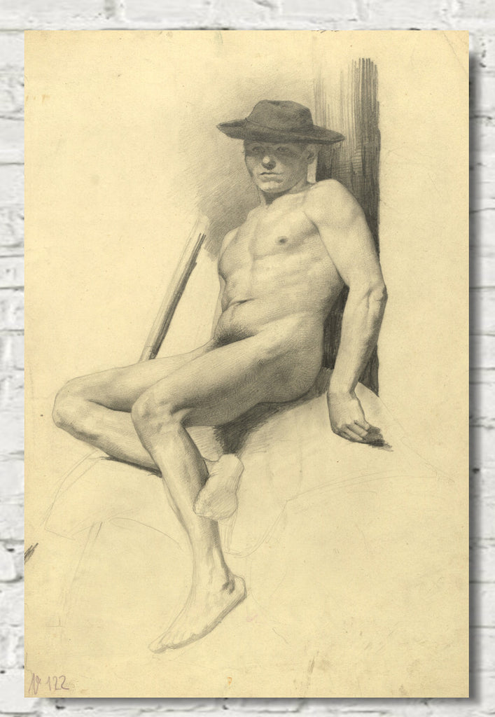 Gustav Klimt, Male Nude Seated with Hat