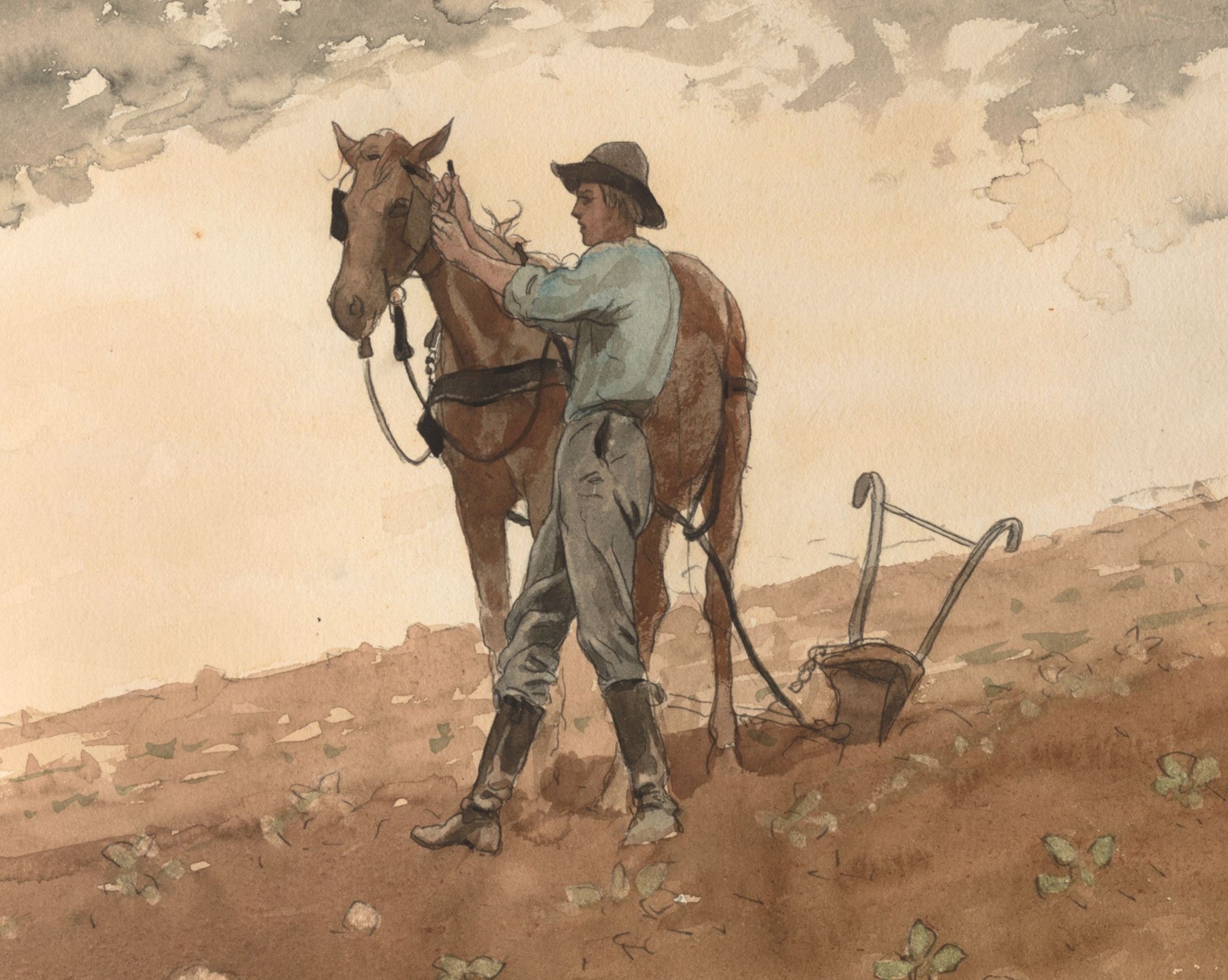 Man with a Plough Horse, Winslow Homer Fine Art Print