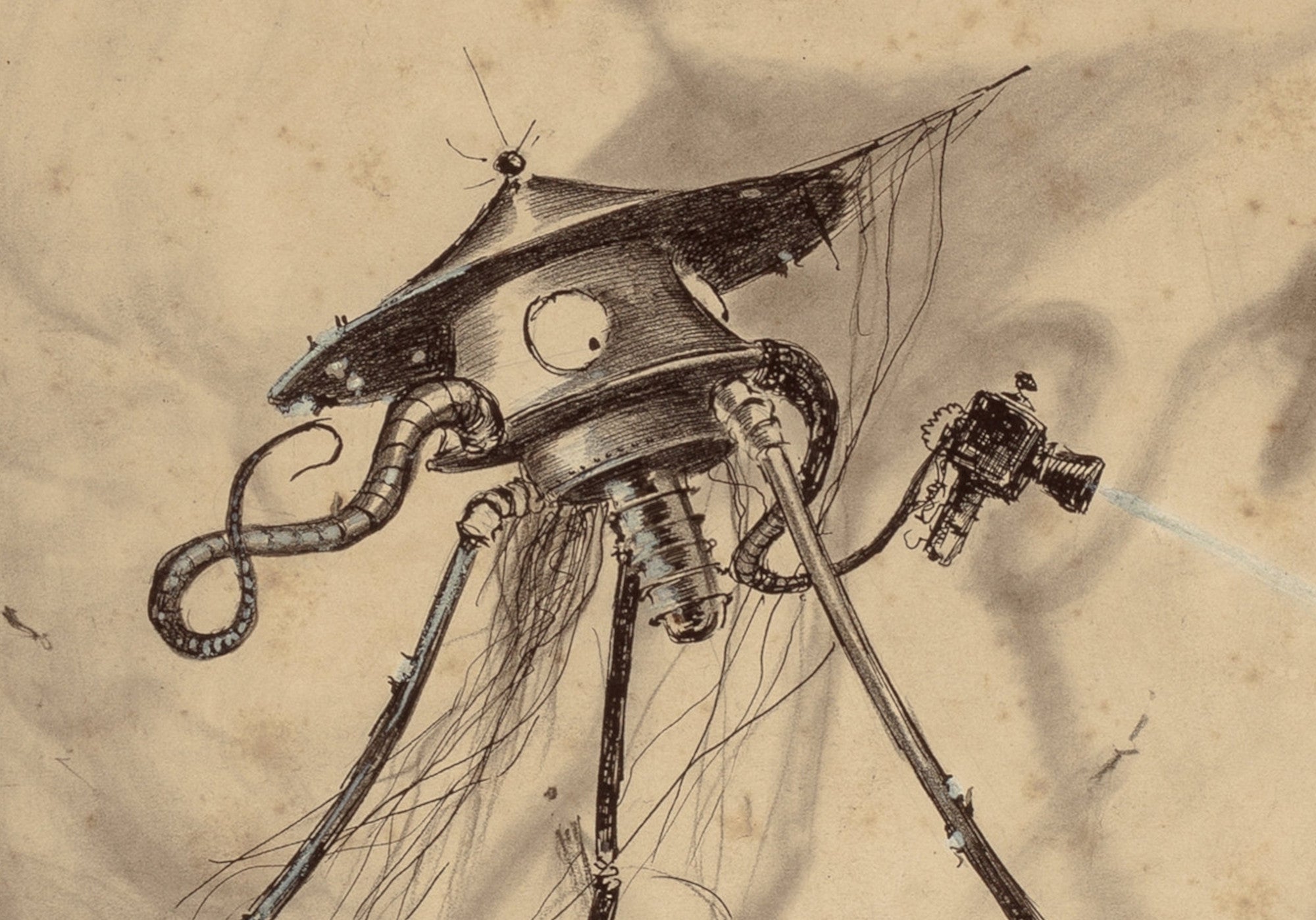 Wow Matian Machine War of the Worlds Illustration, Martian Fighting Machine in the Thames ...