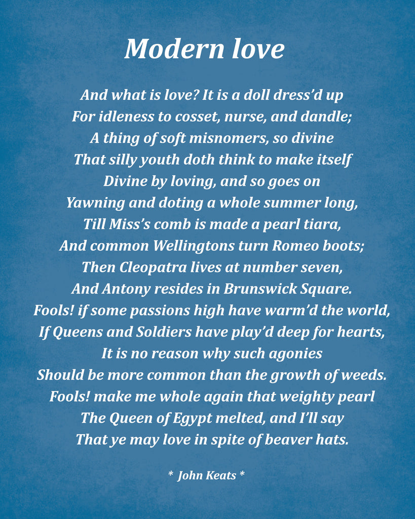 Modern Love Poem by John Keats, Typography Print