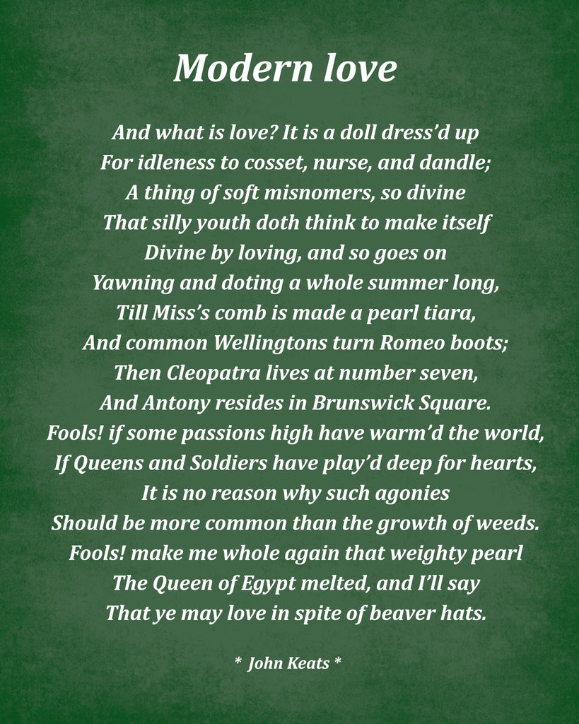 Modern Love Poem by John Keats, Typography Print