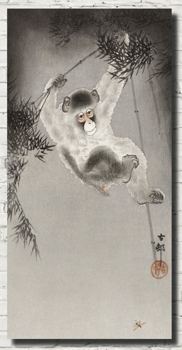 Monkey Hanging from Bamboo Japanese Fine Art Print, Ohara Koson