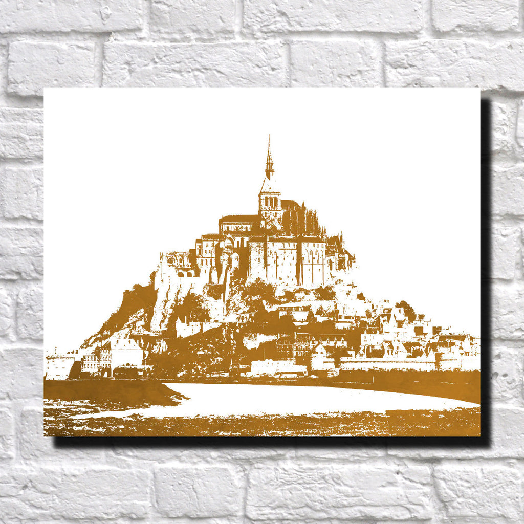 Mont Saint Michel Vintage Print City Landscape Poster Feature Wall Art