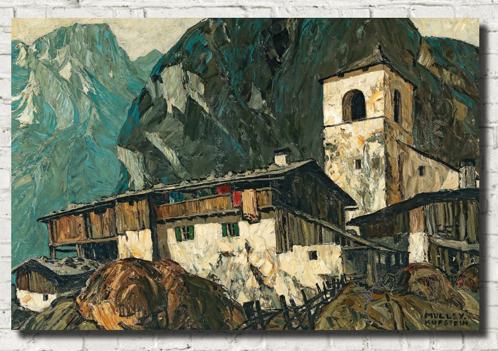 Mountain church and farm, Oskar Mulley Fine Art Print