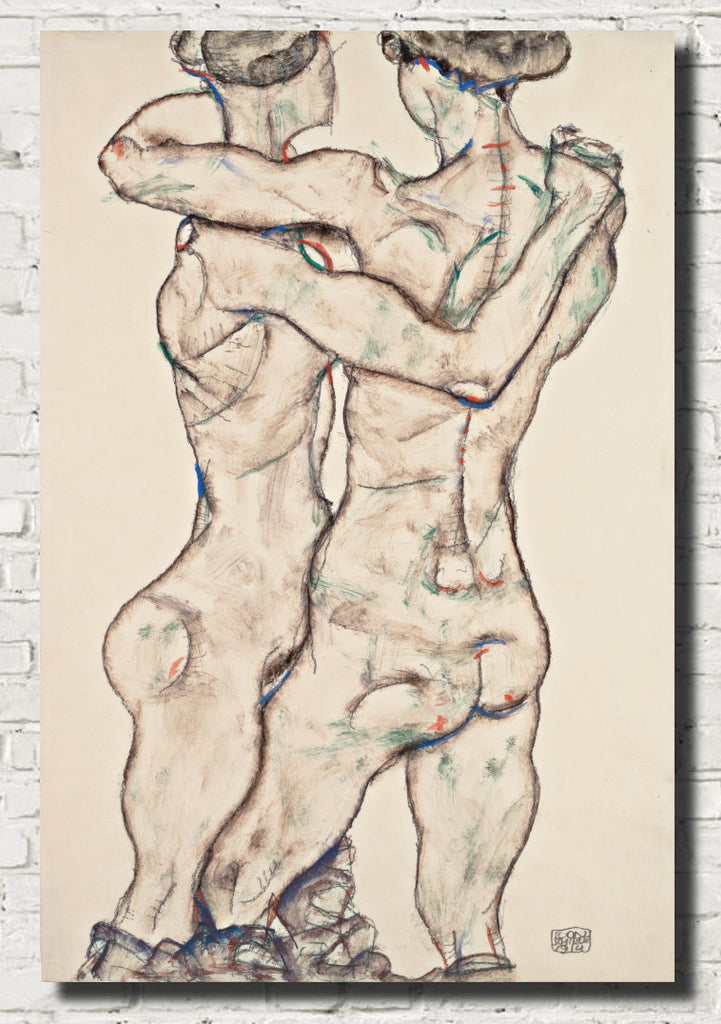 Naked Girls Embracing, Egon Schiele Fine Art Print