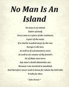 No Man Is An Island Poem by John Donne, Typography Print