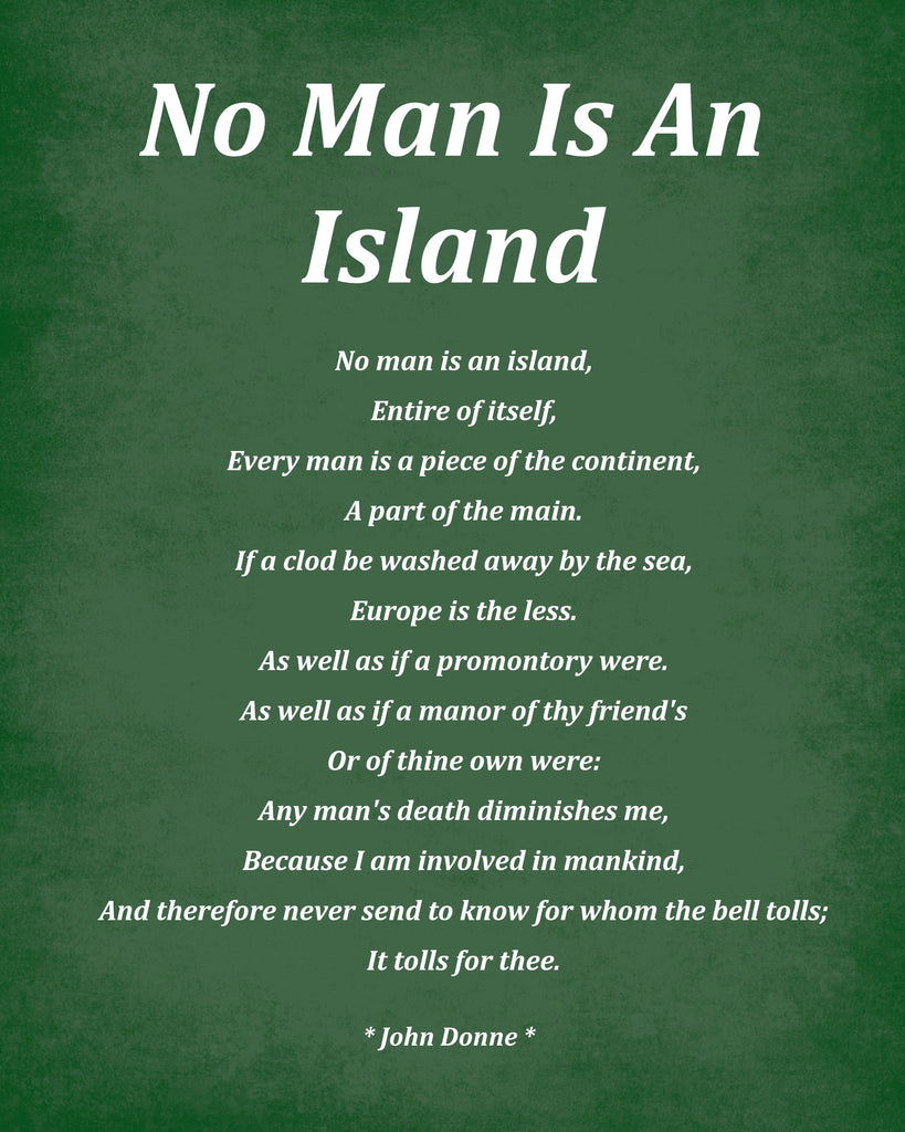 No Man Is An Island Poem by John Donne, Typography Print