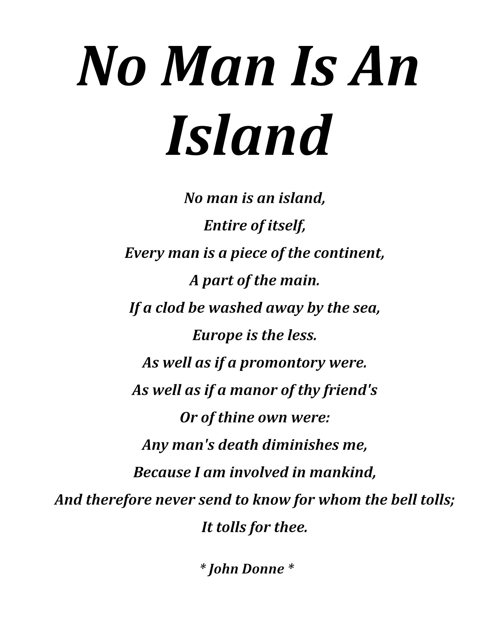 No Man Is An Island Poem by John Donne, Typography Print