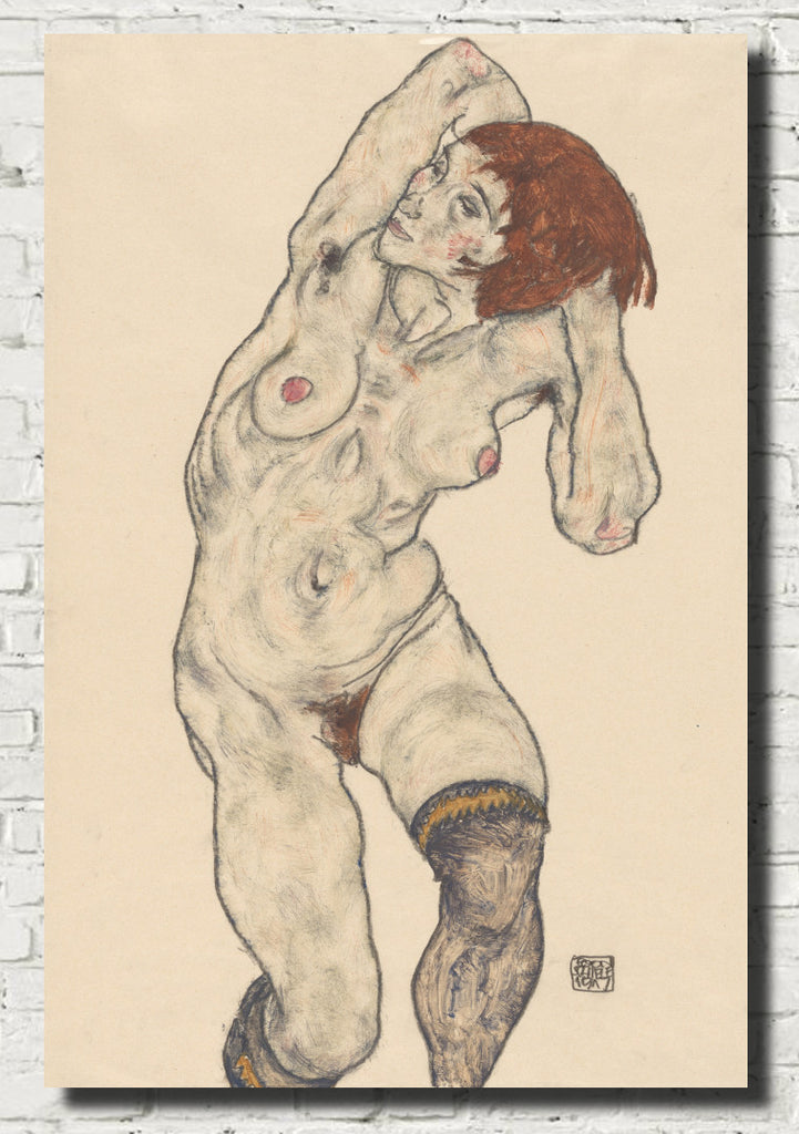 Nude in Black Stockings, Egon Schiele Fine Art Print