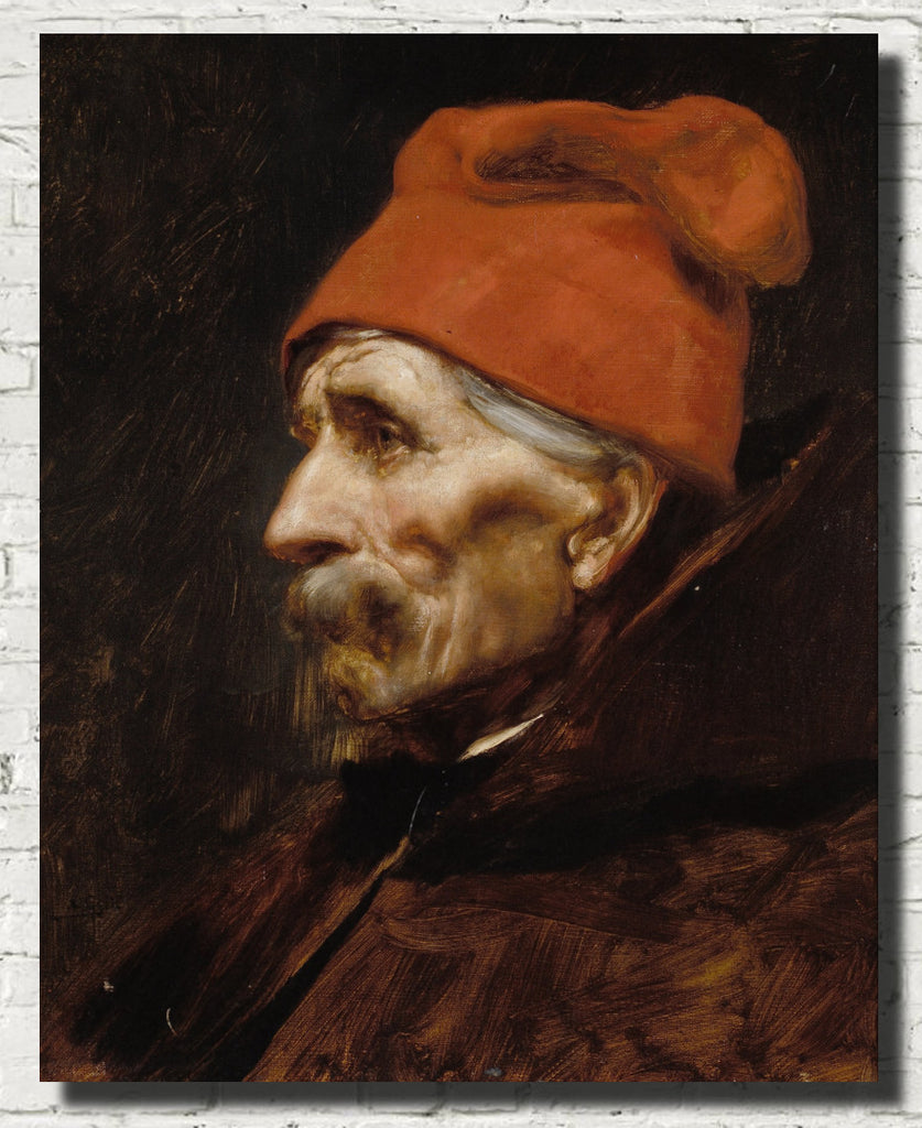 Nikolaos Gyzis Fine Art Print, Old man wearing a red fez