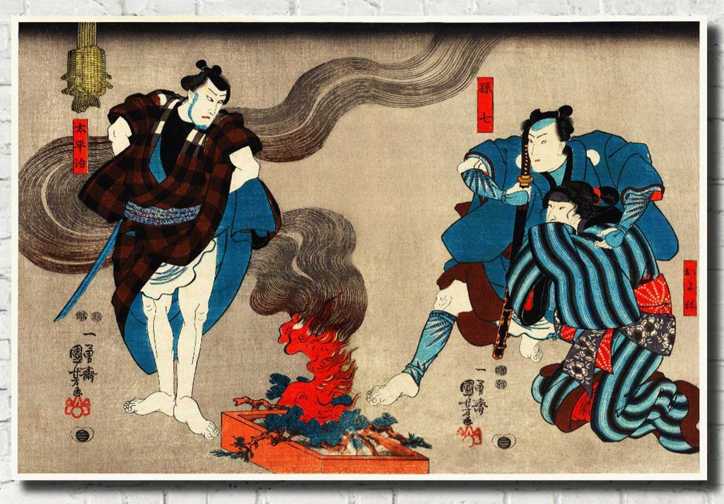 Warriors Campfire, Japanese Fine Art Print, Utagawa Kuniyoshi - GalleryThane.com
